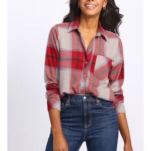 Cosmic Blue Love Harper Knit Button Down Shirt Red Grey Plaid XXL Stitch Fix NWT